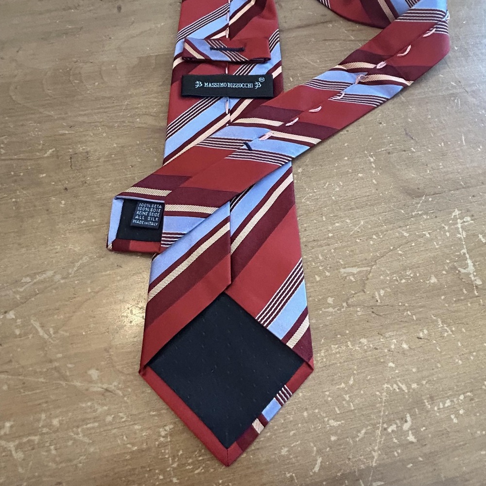 Massimo Bizzocchi Tie Mens One Size Red Silk Striped Made In Italy Classic Width